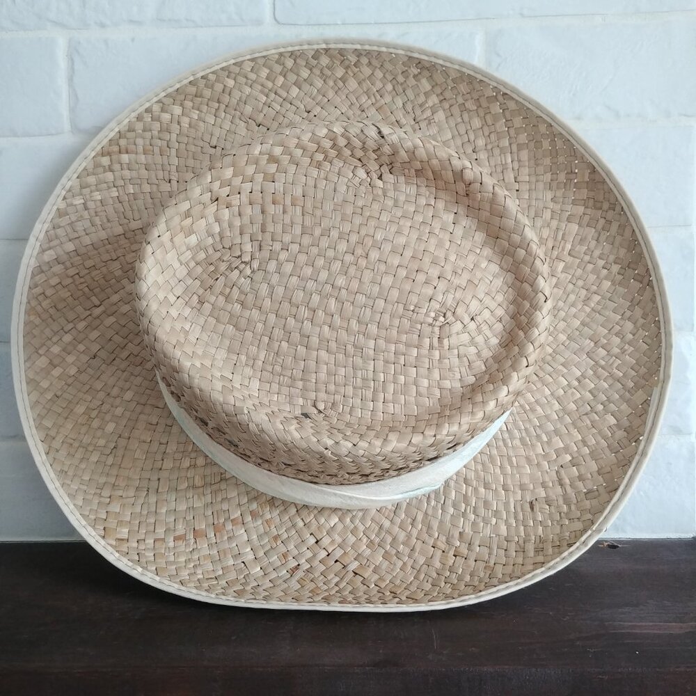 Straw sunhat with brim and faded pastel trim - Picture 6 of 9